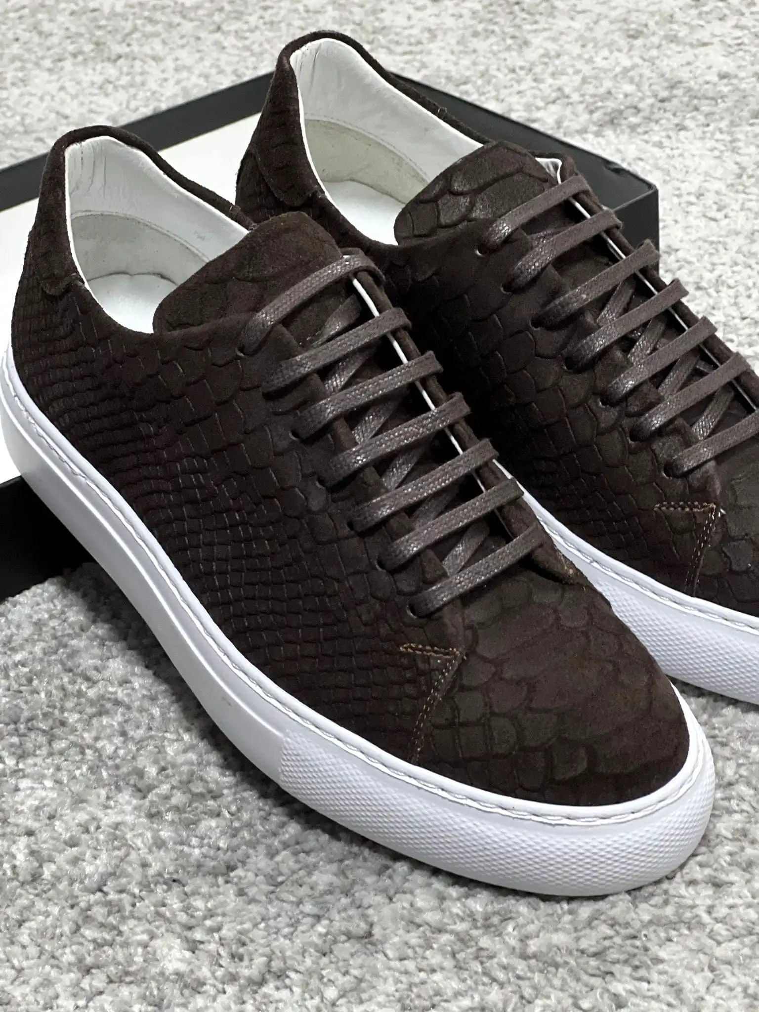 Rubner Lace-up Suede Print Leather Brown Casual Shoes