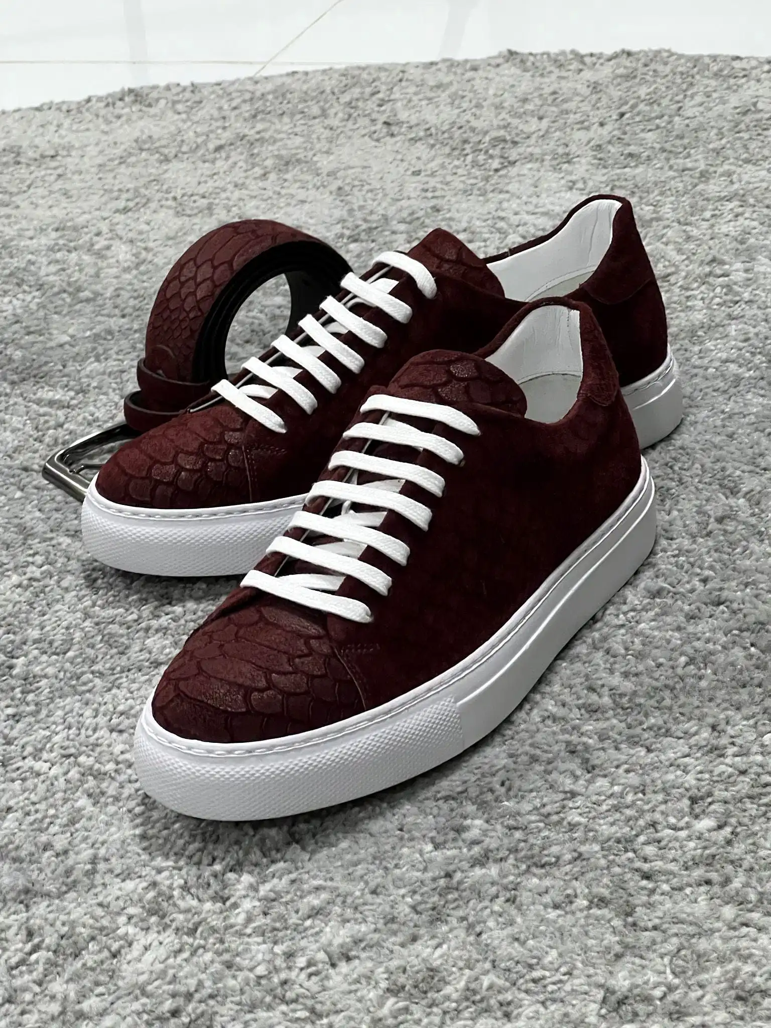 Rubner sole Lace-up suede print leather Burgundy