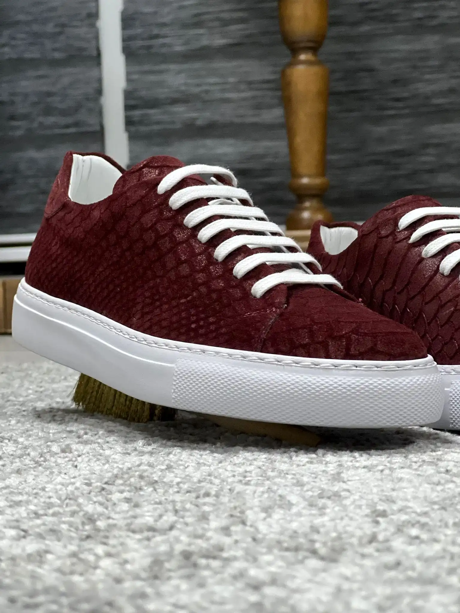 Rubner sole Lace-up suede print leather Burgundy