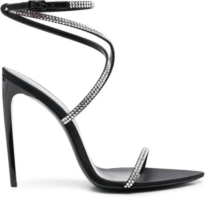 Saint Laurent Georgia rhinestone-embellished satin sandals Black