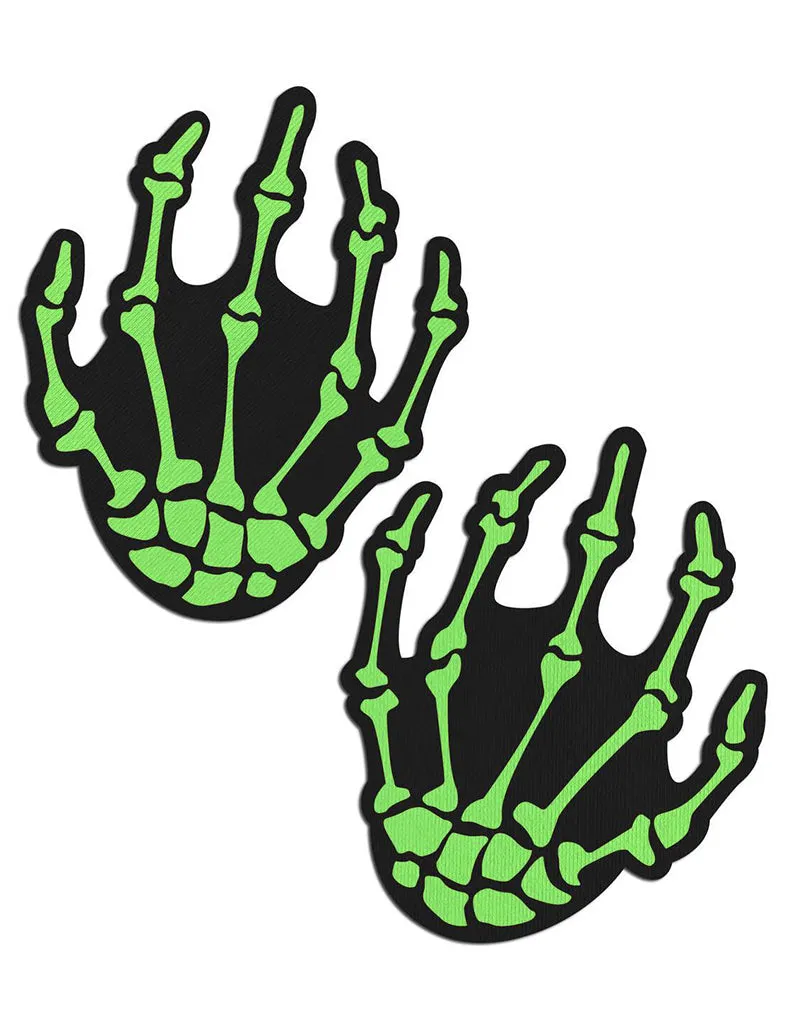 SKELETON HANDS NIPPLE PASTIES - BLACK & NEON GREEN