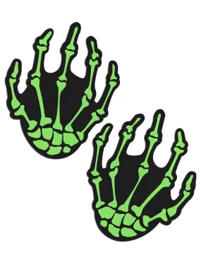 SKELETON HANDS NIPPLE PASTIES - BLACK & NEON GREEN