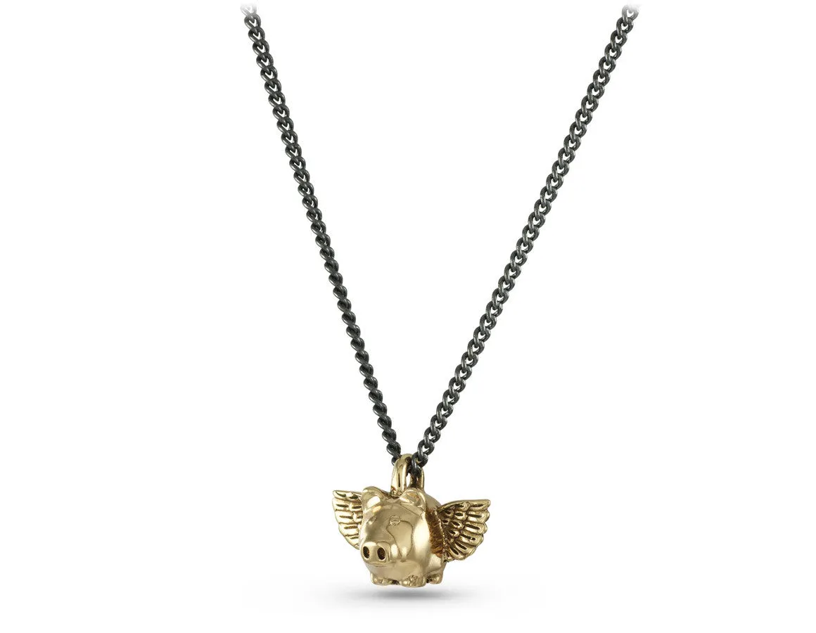 Small Flying Pig Necklace - Bronze