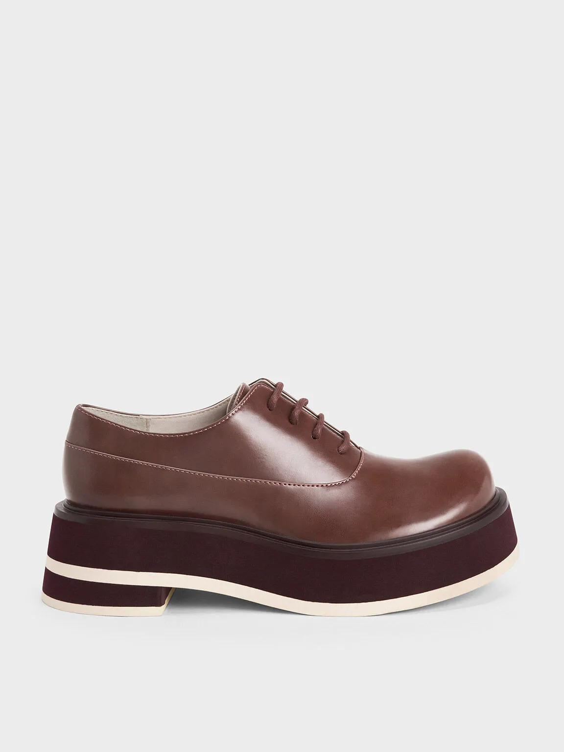 Striped Platform Oxfords - Maroon