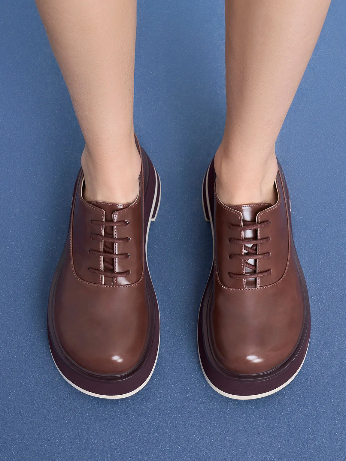 Striped Platform Oxfords - Maroon