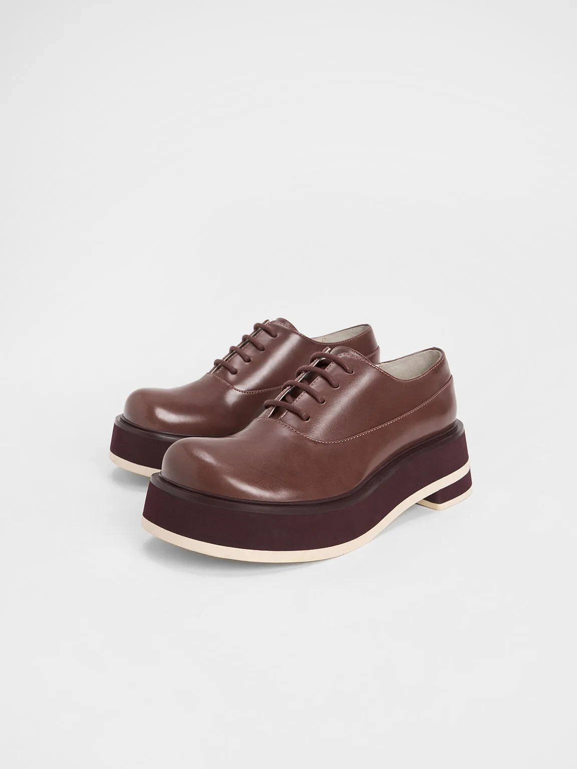 Striped Platform Oxfords - Maroon