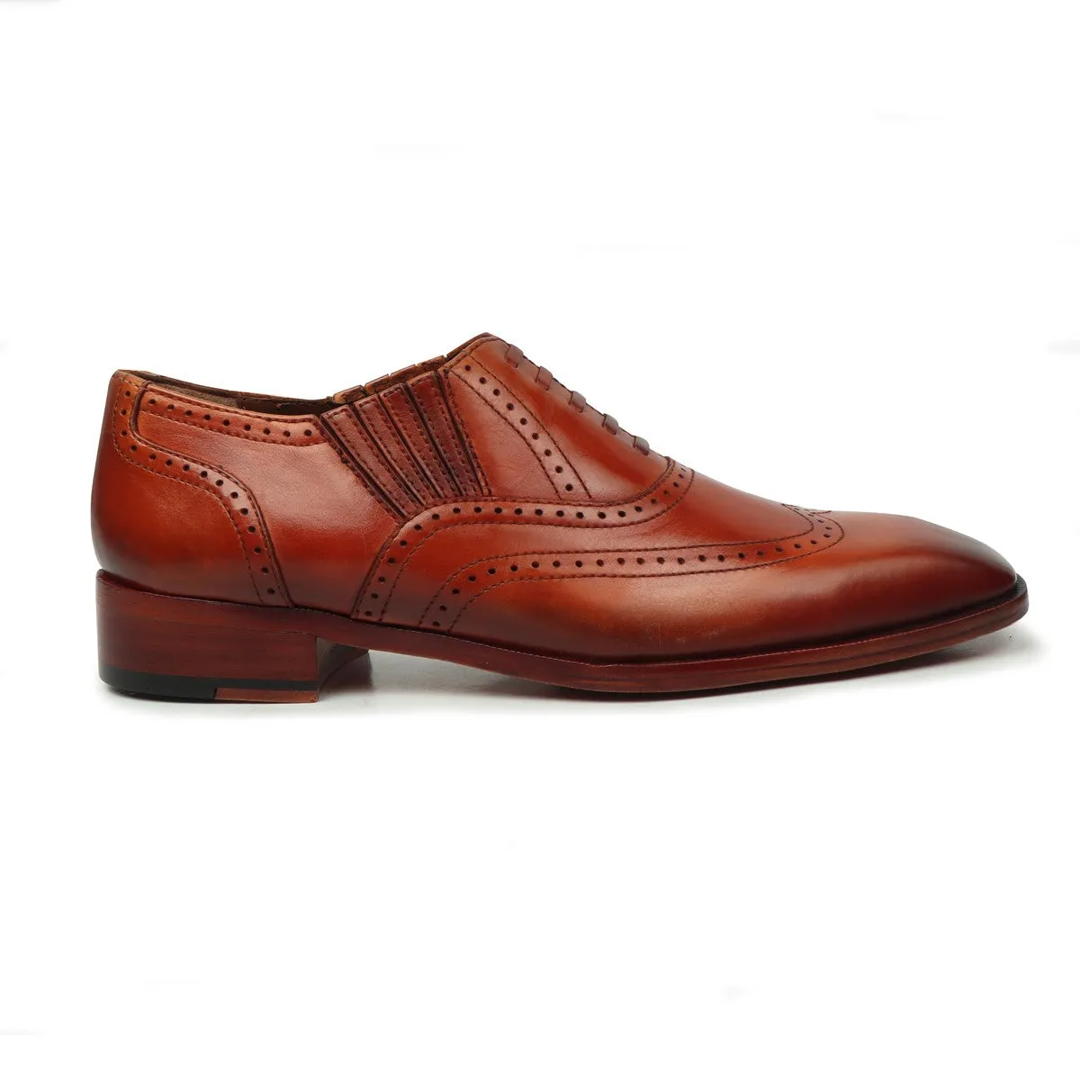 Tan Lazy Man Stylish Wingtip Punching with Fixed Lace Oxfords by Brune & Bareskin