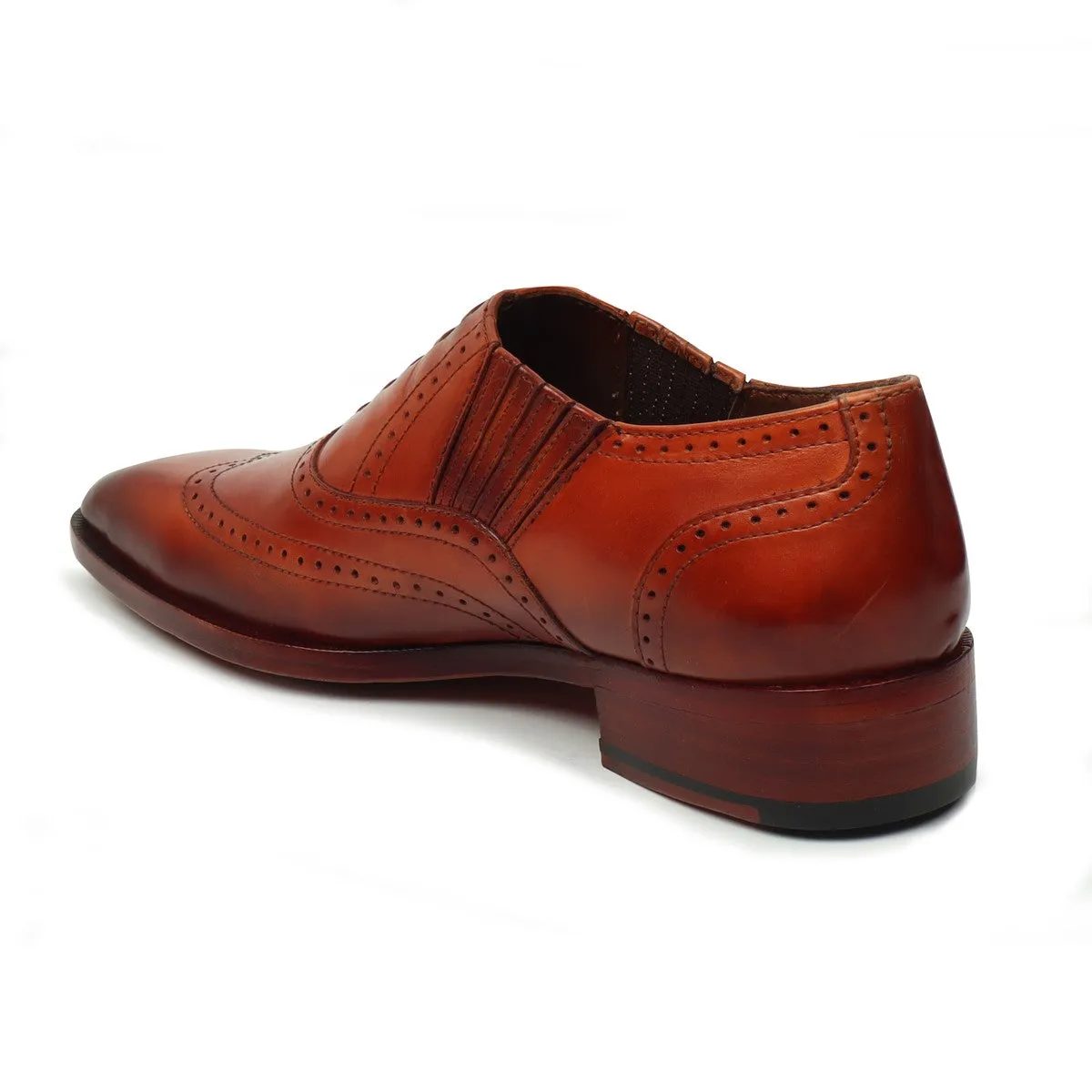 Tan Lazy Man Stylish Wingtip Punching with Fixed Lace Oxfords by Brune & Bareskin