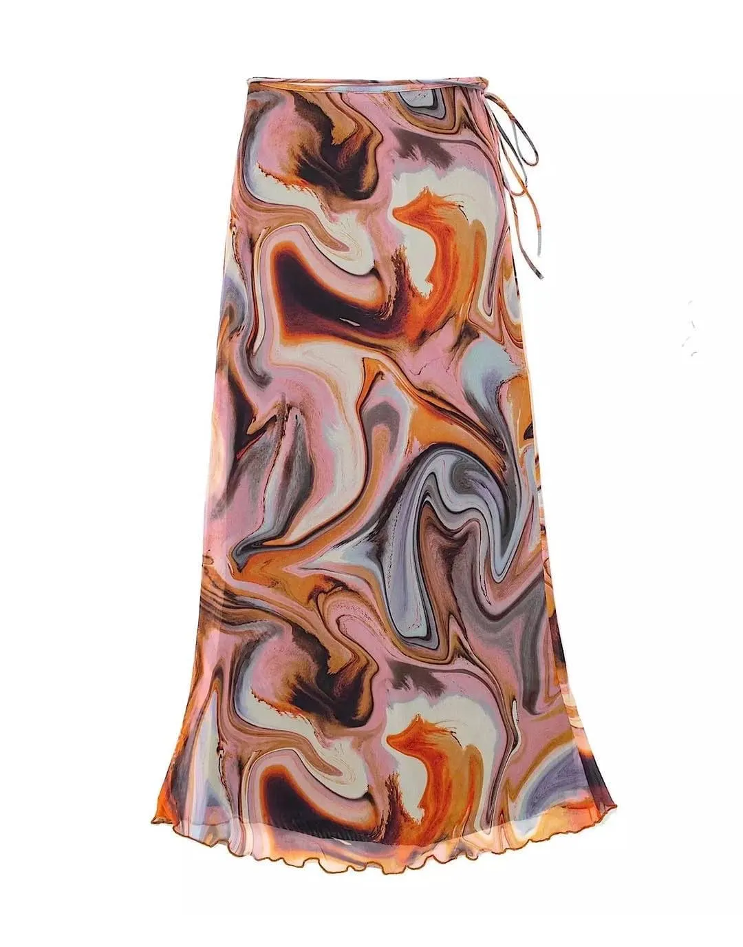 Tie Dye Mid Calf Bodycon Mesh Skirt Set