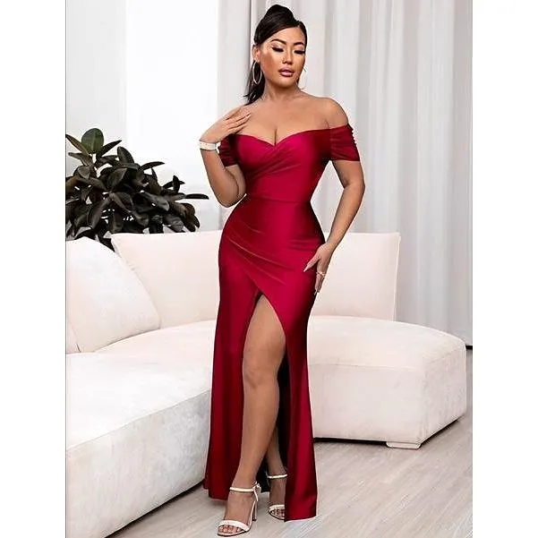 Vintage Off Shoulder Slit Dress