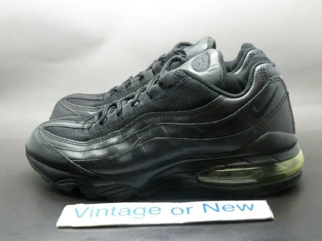 Vtg nike air max '95 triple black leather running shoes 2004 gs 307566-002 sz 6y