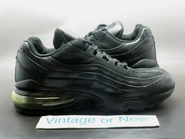 Vtg nike air max '95 triple black leather running shoes 2004 gs 307566-002 sz 6y