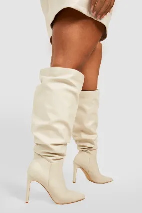 Wide Calf Ruched Detail Knee High Boots