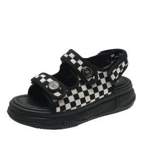 Women Black and White Check Sandals 