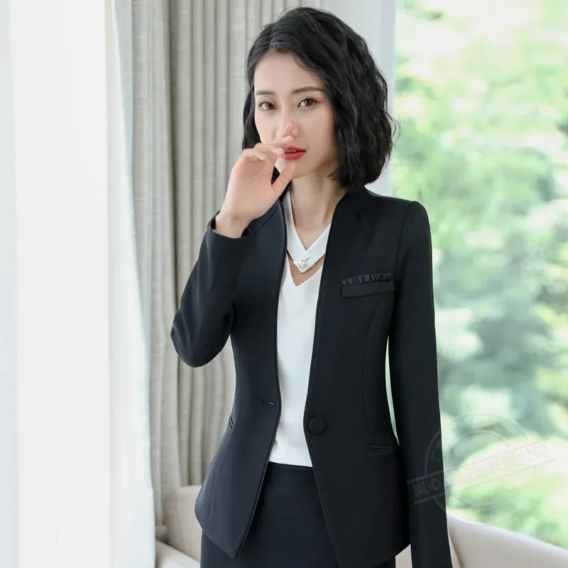 Women's Notched Collar Blazer Mid-Waist Pants Formal Business Two-piece Set