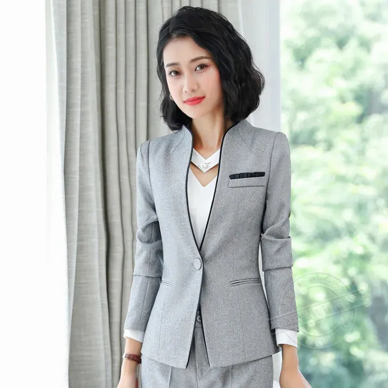 Women's Notched Collar Blazer Mid-Waist Pants Formal Business Two-piece Set