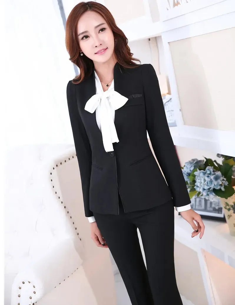 Women's Notched Collar Blazer Mid-Waist Pants Formal Business Two-piece Set