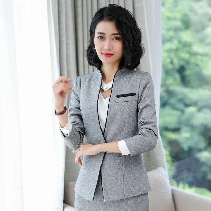 Women's Notched Collar Blazer Mid-Waist Pants Formal Business Two-piece Set