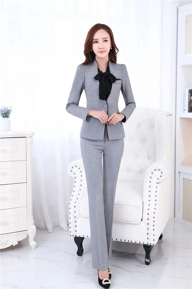 Women's Notched Collar Blazer Mid-Waist Pants Formal Business Two-piece Set