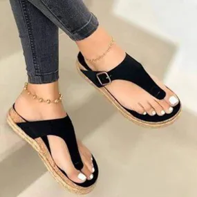 Women's Stylish Retro Summer Solid Thick Sole Buckle Clip Toe Sandals