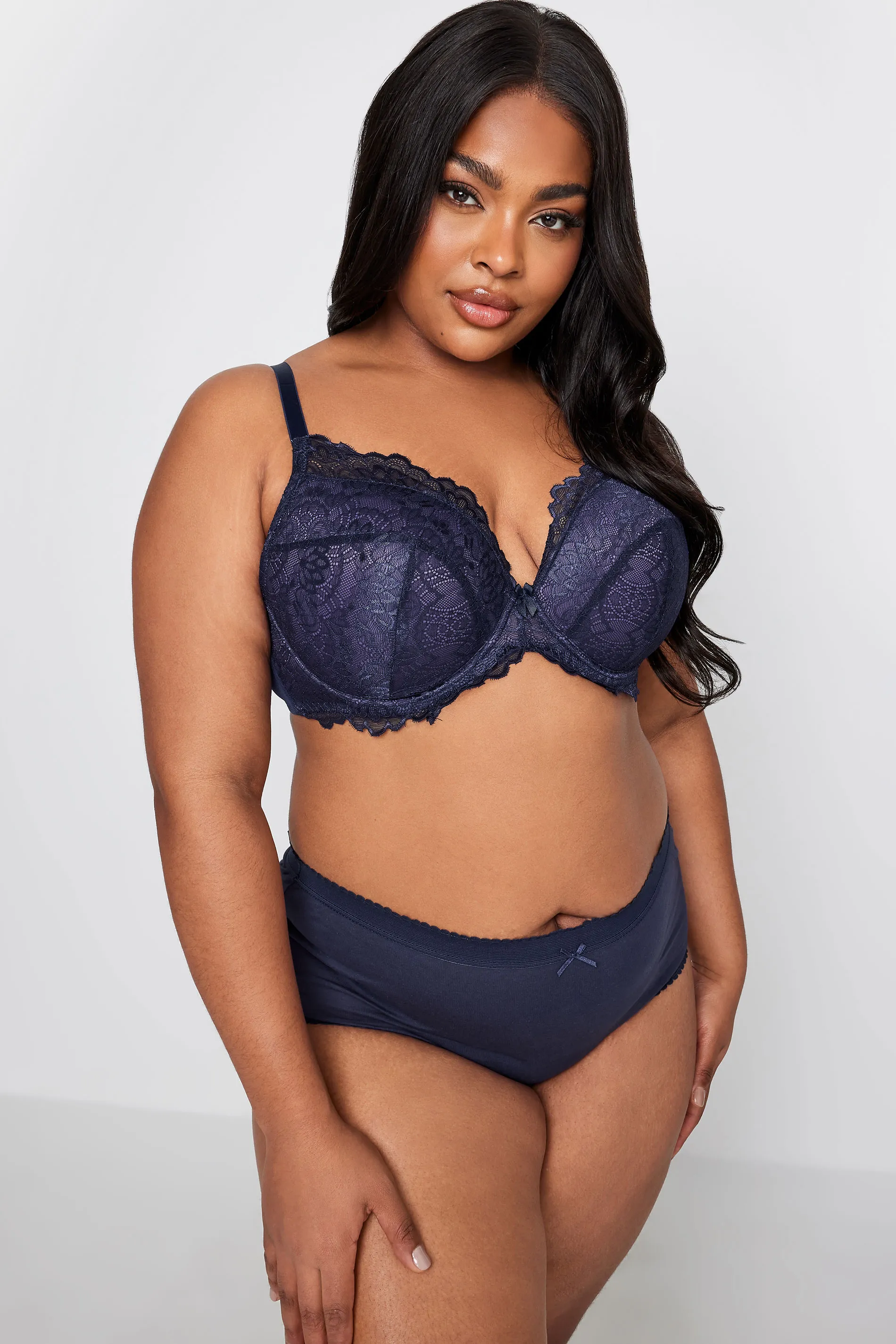 YOURS Ink Blue Lace Padded Underwired Plunge Bra