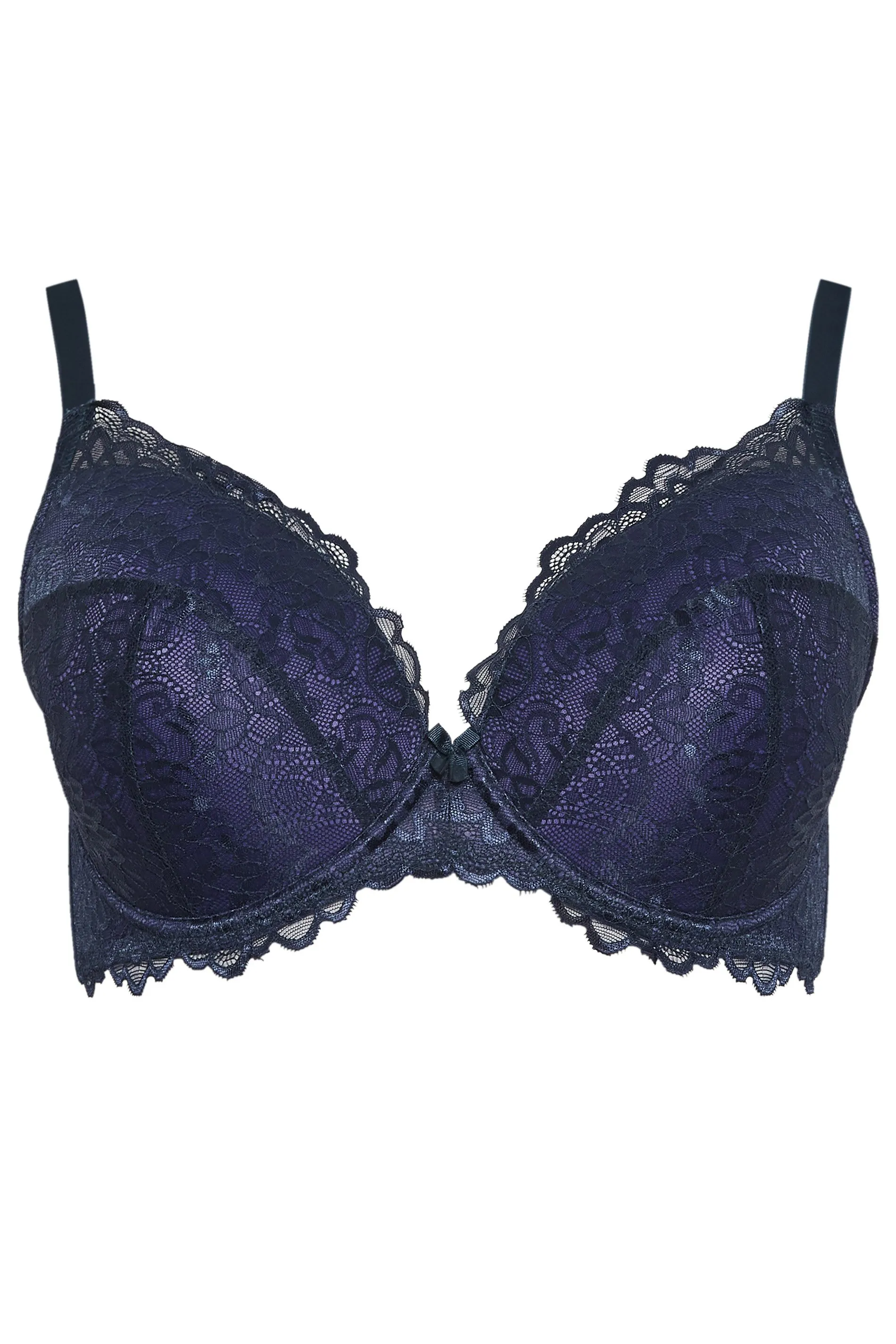 YOURS Ink Blue Lace Padded Underwired Plunge Bra